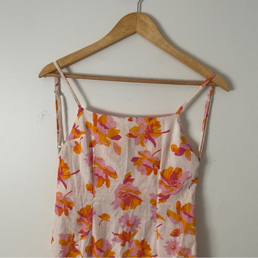ASOS DESIGN Floral Summer Midi-Dress Backless Spaghetti Strap Pink & Orange Slit - Picture 4 of 12